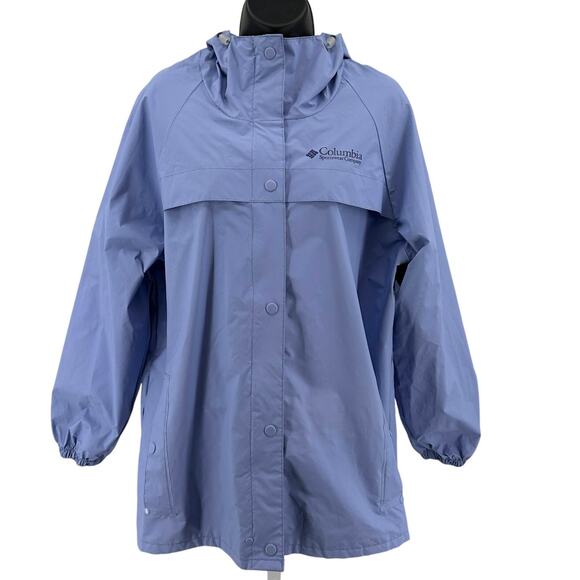 Columbia Sportswear Rain Jacket WMNS M Light Purple Waterproof Hooded Snap Zip - Picture 1 of 9
